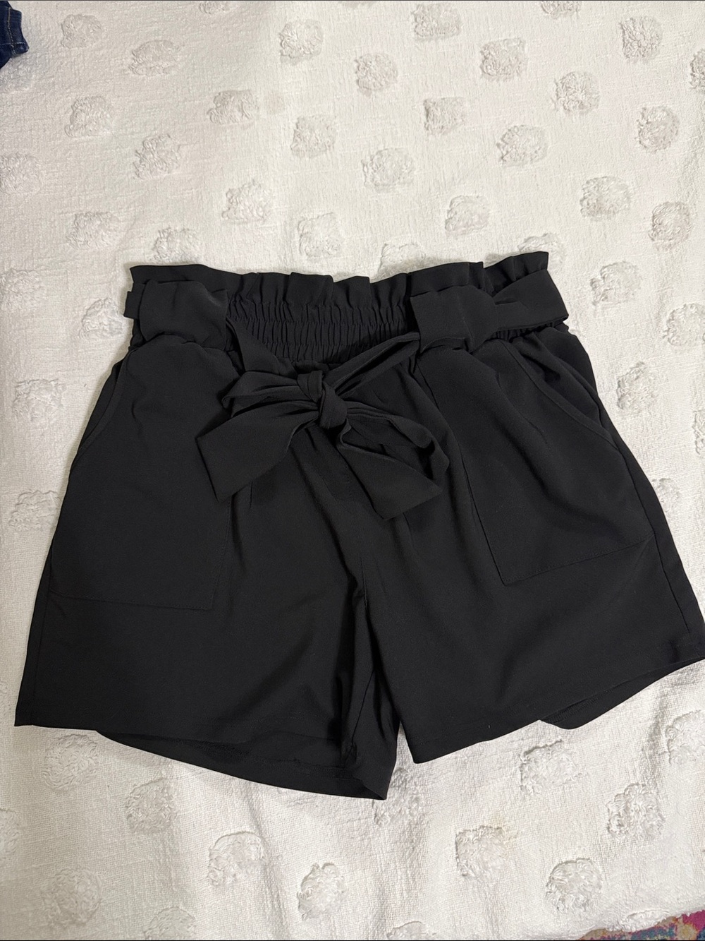 Grace Karin Black High-Waist Paperbag Tie Shorts